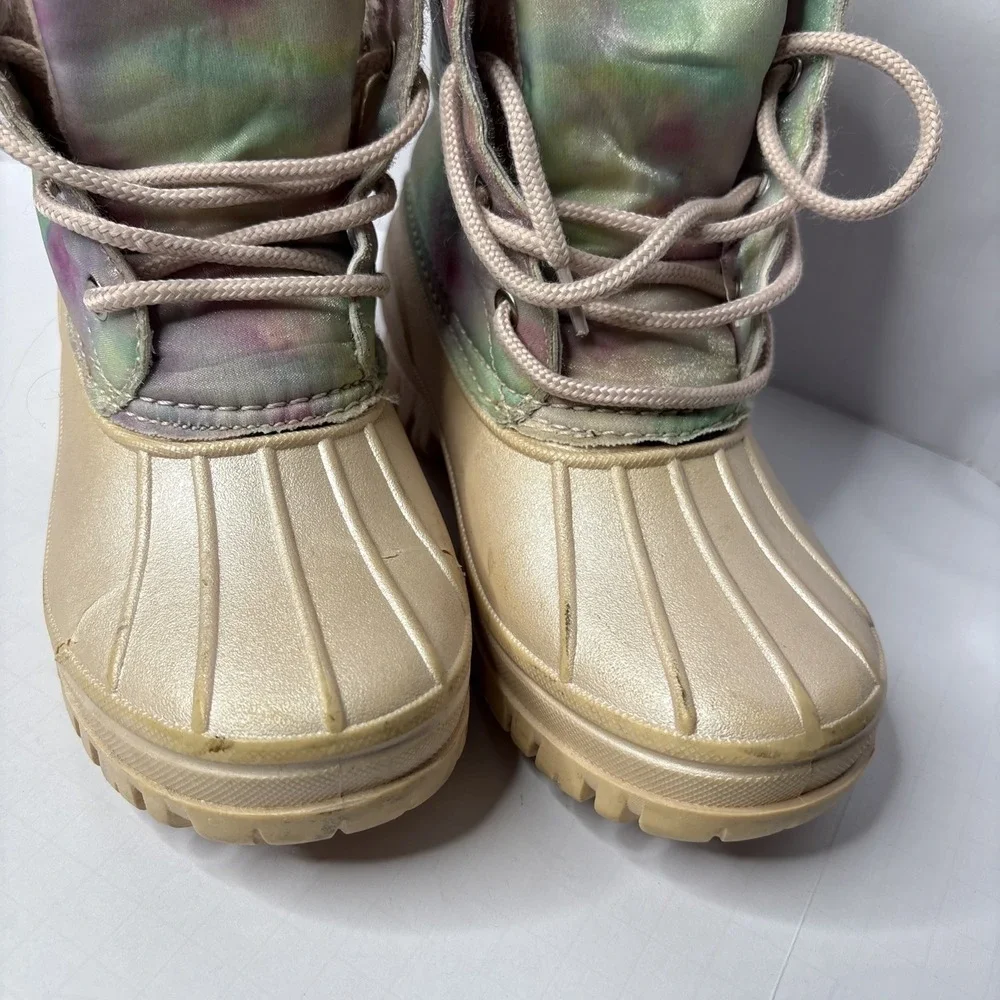 Magellan Outdoor Girls Duck Rain Boots Rubber Waterproof Fur Shearling Pink Sz 1